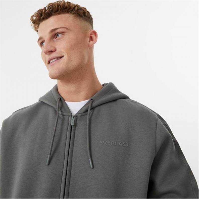 Grey Everlast Zip Men's Hoodie | 85120UBOD