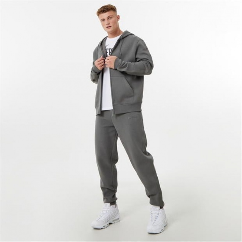 Grey Everlast Zip Men's Hoodie | 85120UBOD