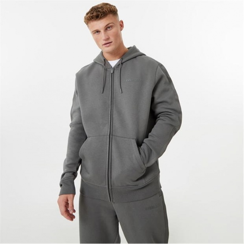 Grey Everlast Zip Men\'s Hoodie | 85120UBOD