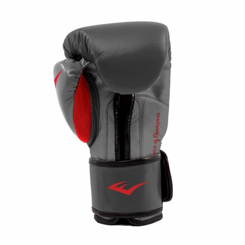 Grey Red Everlast Powerlock Hook & Loop with Synthetic Leather Unisex Training Gloves | 34089TBRS