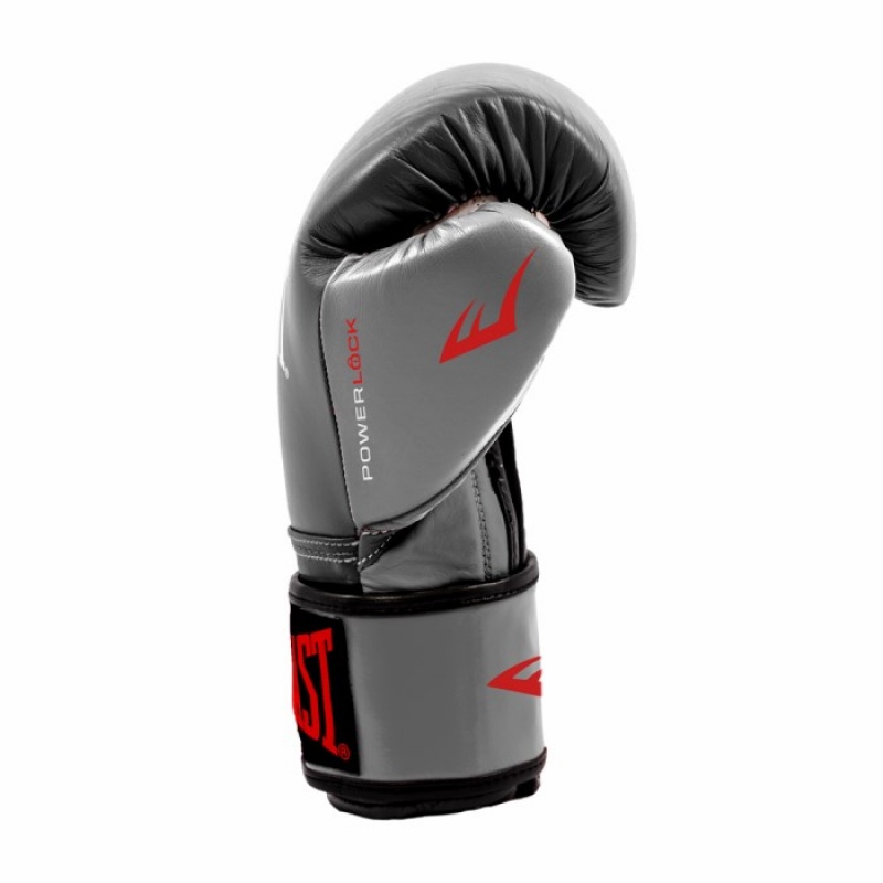 Grey Red Everlast Powerlock Hook & Loop with Synthetic Leather Unisex Training Gloves | 34089TBRS