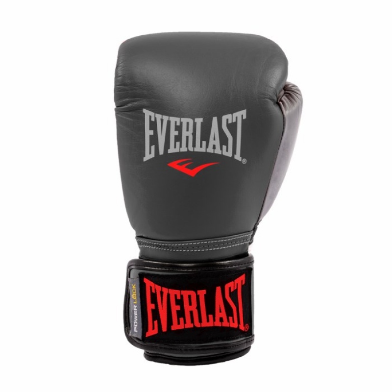 Grey Red Everlast Powerlock Hook & Loop with Synthetic Leather Unisex Training Gloves | 34089TBRS