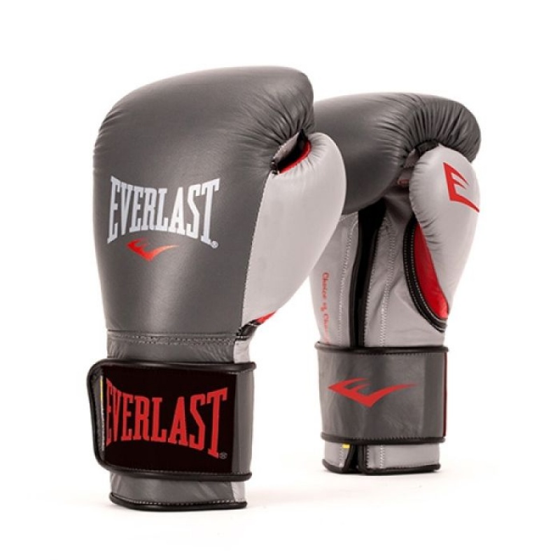 Grey Red Everlast Powerlock Hook & Loop with Synthetic Leather Unisex Training Gloves | 34089TBRS