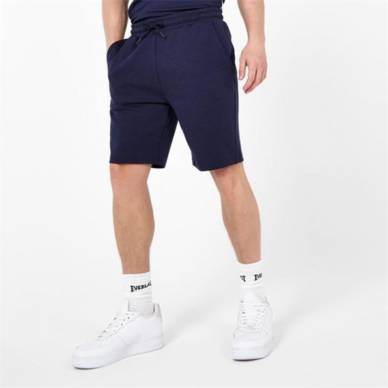 Navy Everlast Elite Fleece Men's Shorts | 74650OMXE