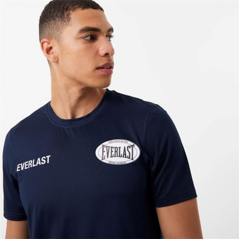 Navy Everlast Oval Logo Men's T-Shirt | 16037DIHU