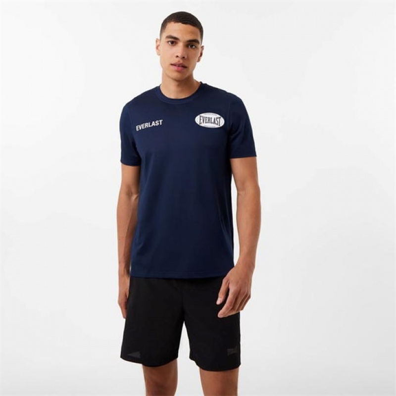 Navy Everlast Oval Logo Men\'s T-Shirt | 16037DIHU