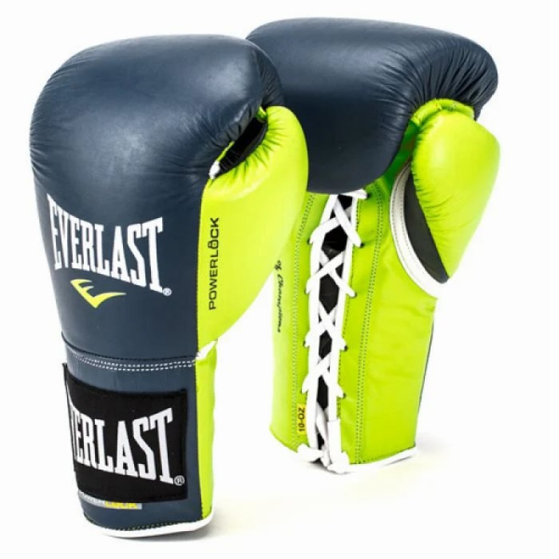 Navy Green Everlast Powerlock Pro Fight Unisex Boxing Gloves | 37916ABLC