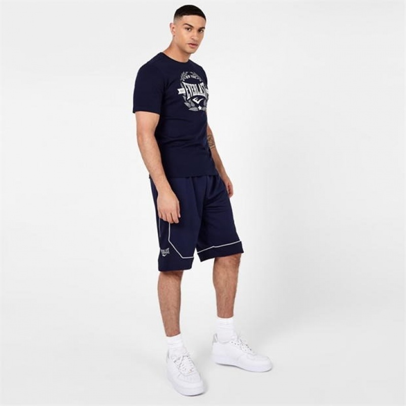 Navy White Everlast Basketball Men\'s Shorts | 93041QIOW