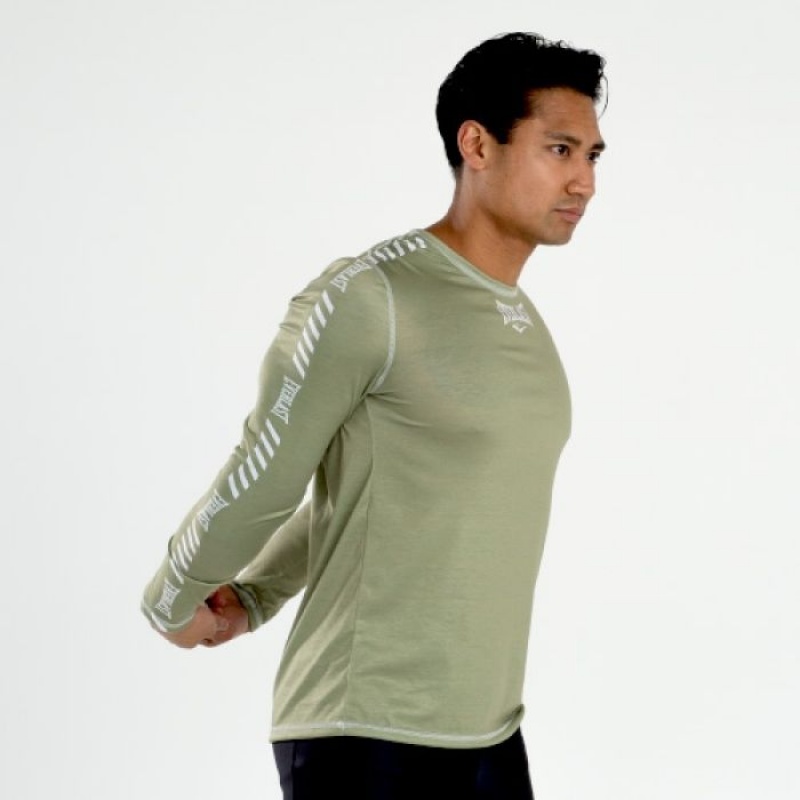 Olive Everlast Tonal Long Sleeve Men's T-Shirt | 74362VNYZ