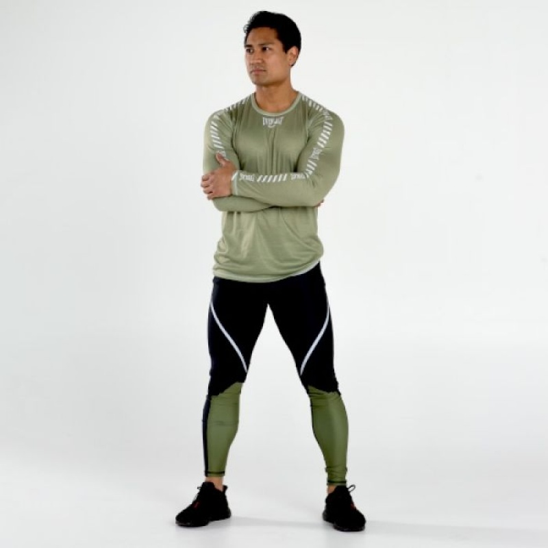 Olive Everlast Tonal Long Sleeve Men's T-Shirt | 74362VNYZ