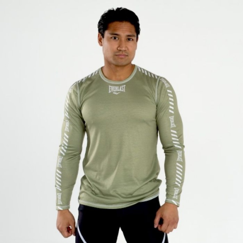 Olive Everlast Tonal Long Sleeve Men\'s T-Shirt | 74362VNYZ