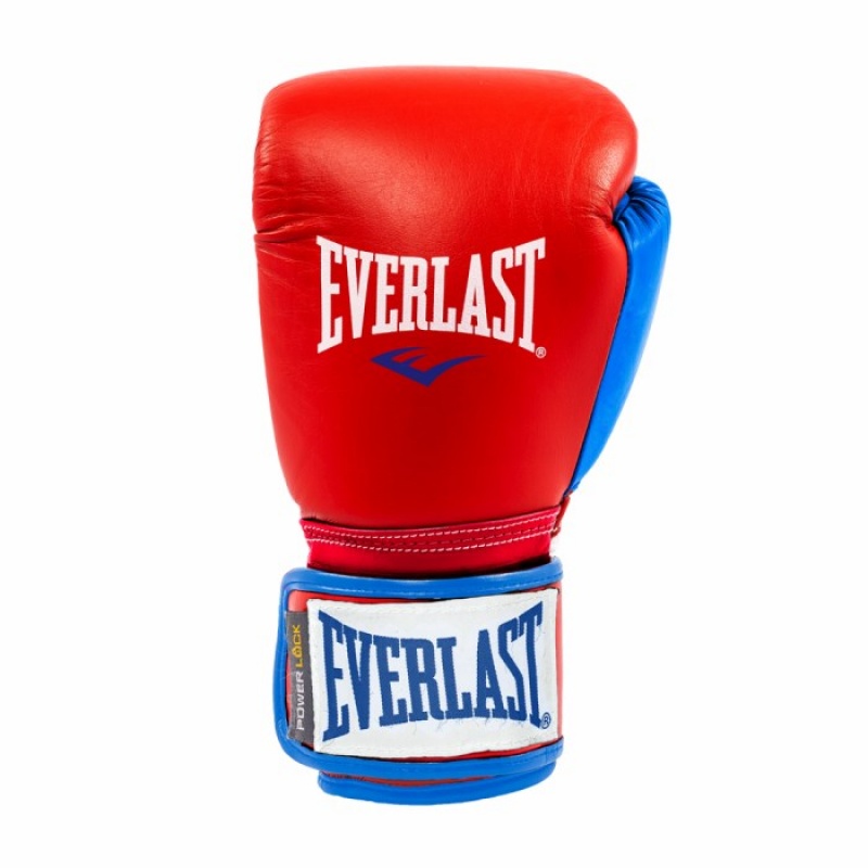 Red Blue Everlast Powerlock Hook & Loop with Synthetic Leather Unisex Training Gloves | 73982CVTW