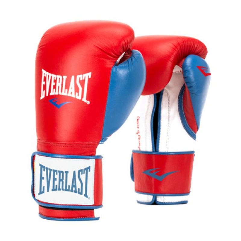 Red Blue Everlast Powerlock Hook & Loop with Synthetic Leather Unisex Training Gloves | 73982CVTW