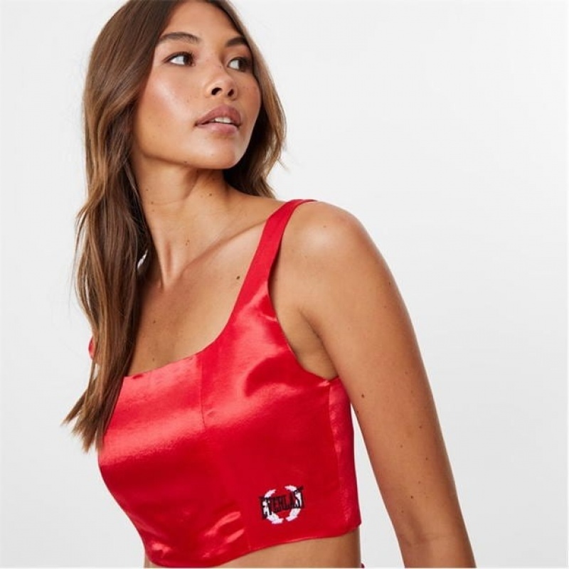 Red Everlast Satin Corset Women's T-Shirt | 19832QVBX