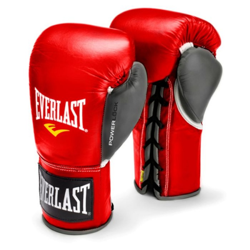 Red Grey Everlast Powerlock Pro Fight Unisex Boxing Gloves | 89042QDZC