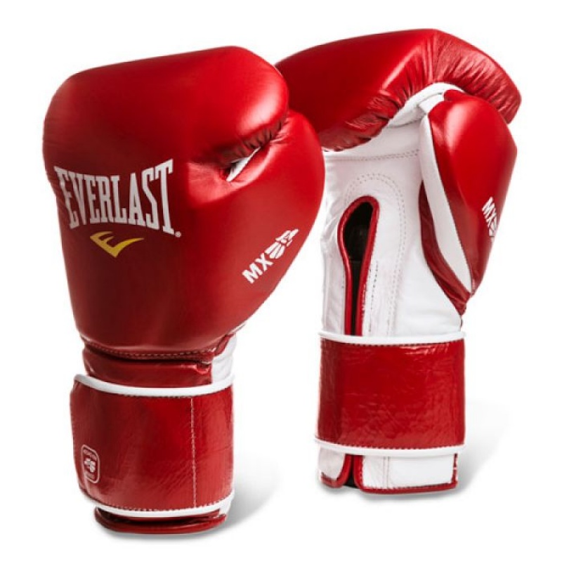 Red White Everlast MX Hook & Loop Training Unisex Boxing Gloves | 20345YAOF