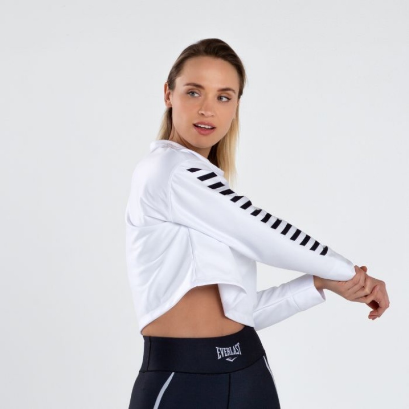 White Black Everlast Colorplay Crop Women's Sweatshirt | 43069LFRE