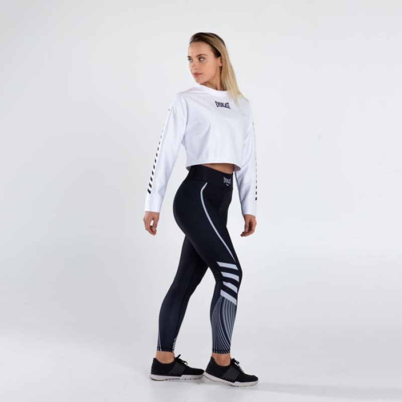 White Black Everlast Colorplay Crop Women's Sweatshirt | 43069LFRE