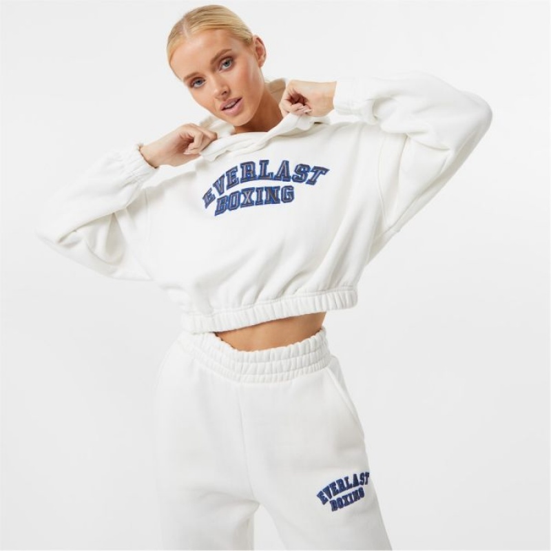 White Everlast Boxing Cropped Women\'s Hoodie | 76394EBLF