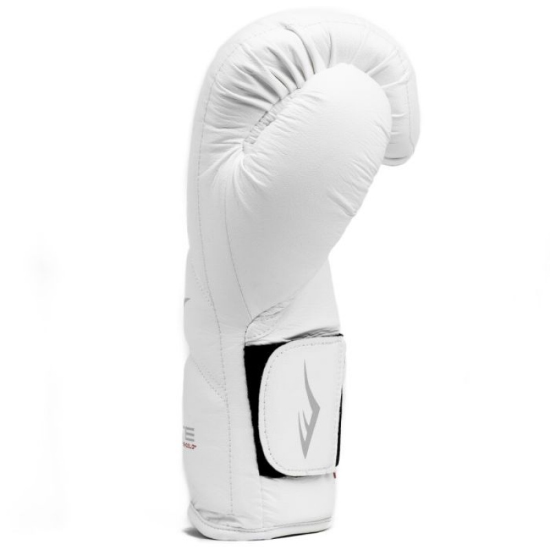 White Everlast Elite Hook & Loop Training Unisex Boxing Gloves | 83742FQCX