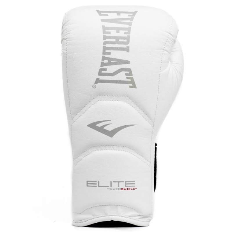 White Everlast Elite Hook & Loop Training Unisex Boxing Gloves | 83742FQCX