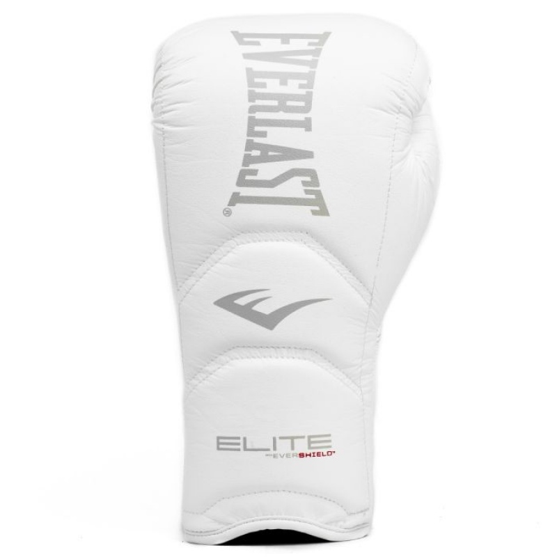 White Everlast Elite Laced Training Unisex Boxing Gloves | 89437PMUL