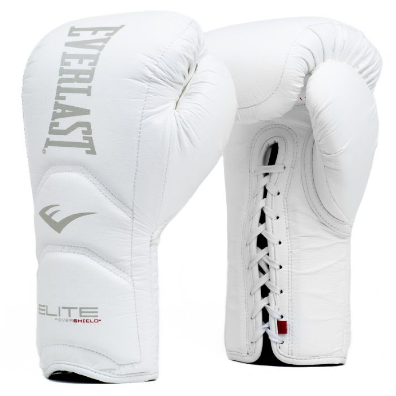 White Everlast Elite Laced Training Unisex Boxing Gloves | 89437PMUL