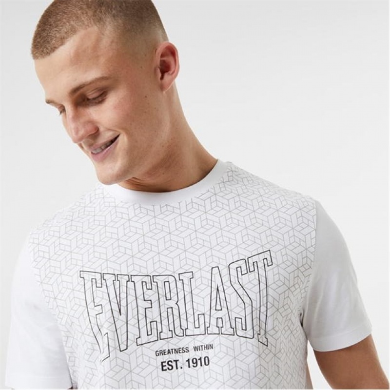 White Everlast Geo Print Men's T-Shirt | 02597VIWL