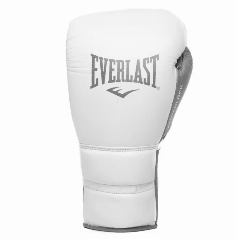 White Everlast Powerlock2 Pro Fight Unisex Boxing Gloves | 20687YAPC