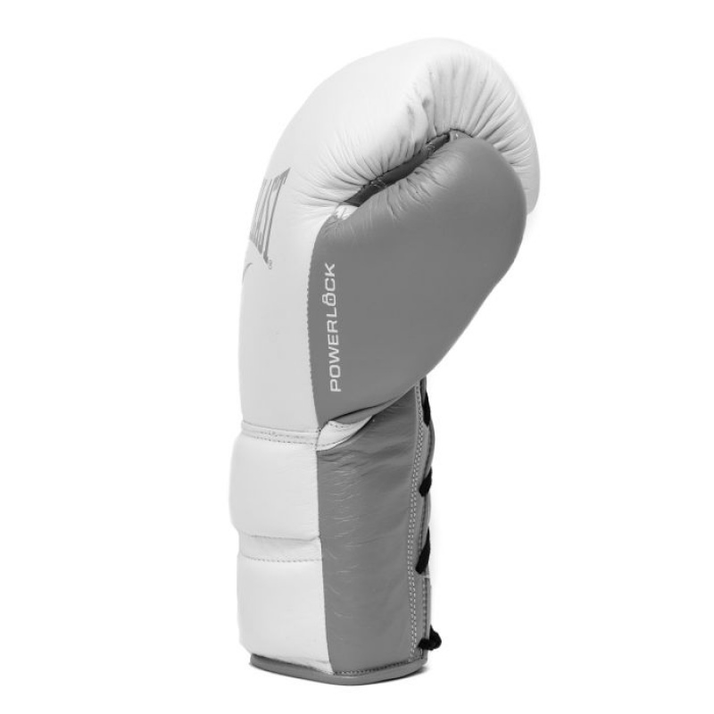 White Everlast Powerlock2 Pro Fight Unisex Boxing Gloves | 20687YAPC