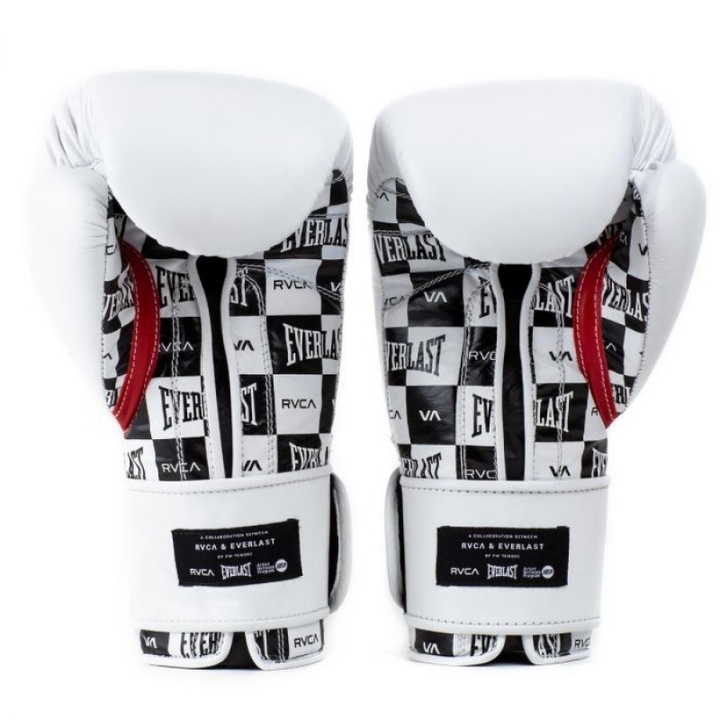 White Everlast RVCA Pro Training Unisex Boxing Gloves | 65982EJKB