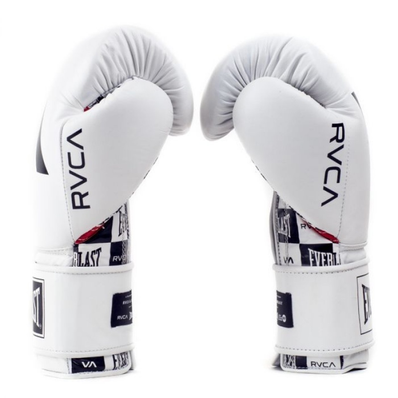 White Everlast RVCA Pro Training Unisex Boxing Gloves | 65982EJKB