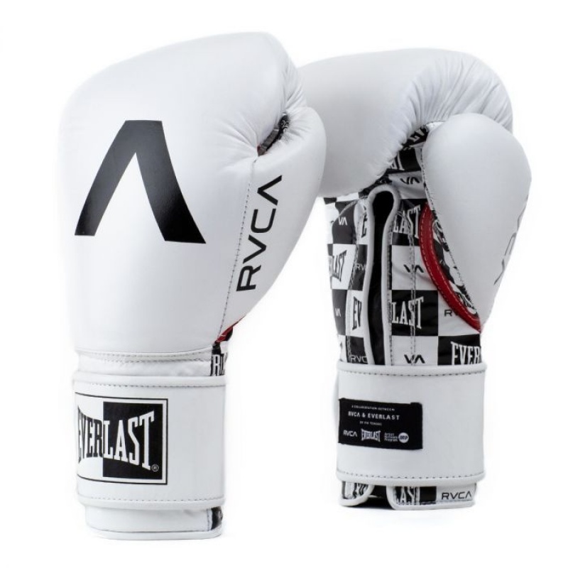 White Everlast RVCA Pro Training Unisex Boxing Gloves | 65982EJKB