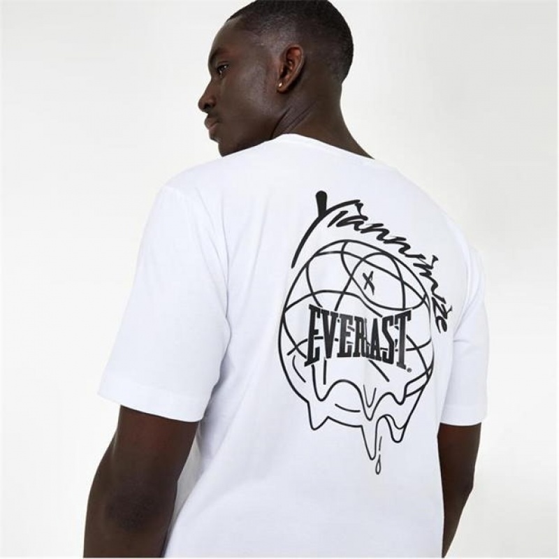 White Everlast X Yiannimize Graphic Logo Men's T-Shirt | 91645YNVK